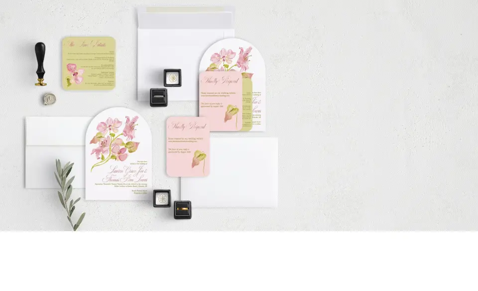 Stacked Wedding Invitations with coordinating items