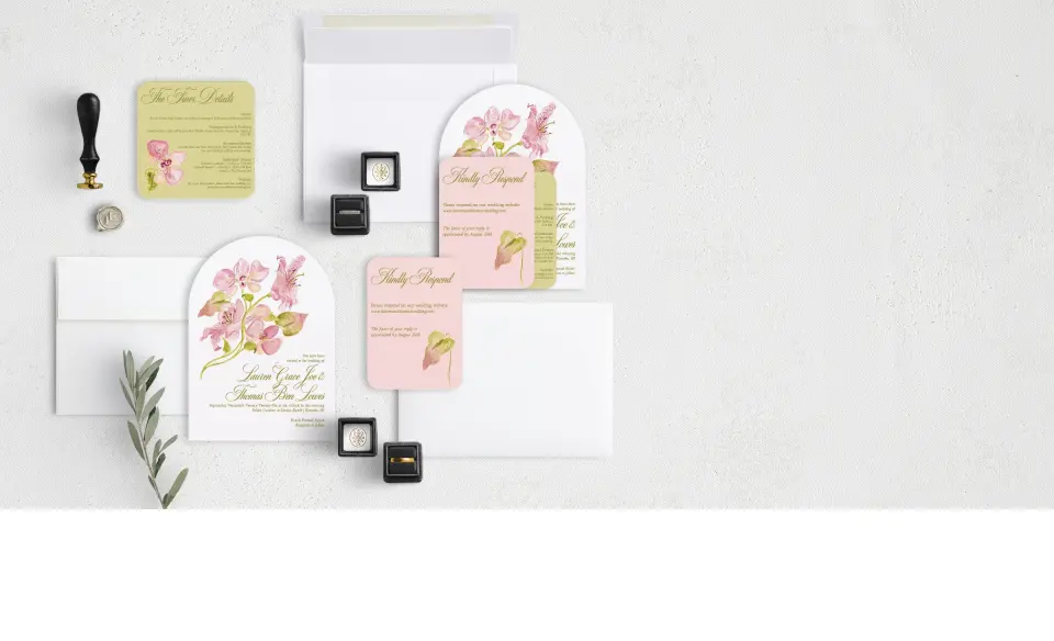 Stacked Wedding Invitations with coordinating items