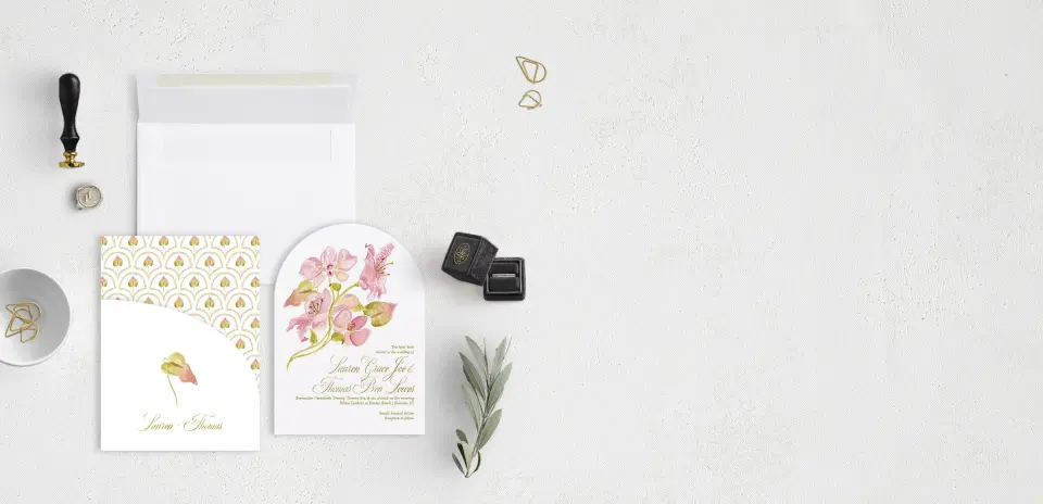 Stacked Wedding Invitations with pocket and coordinating items