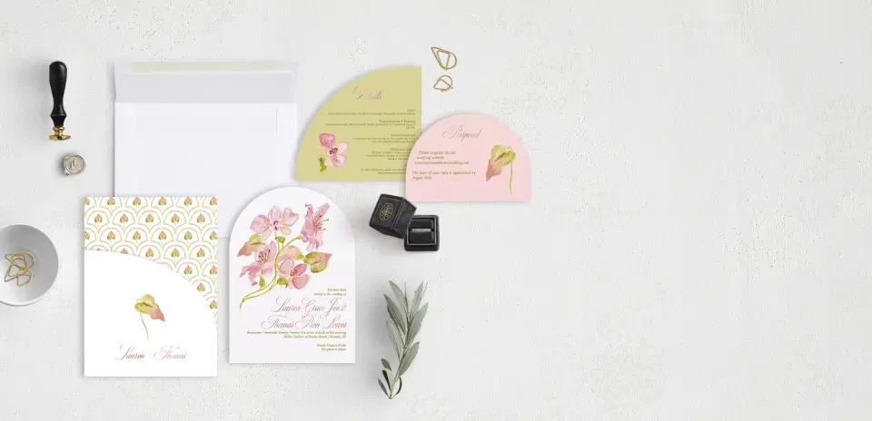 Stacked Wedding Invitations with pocket and coordinating items