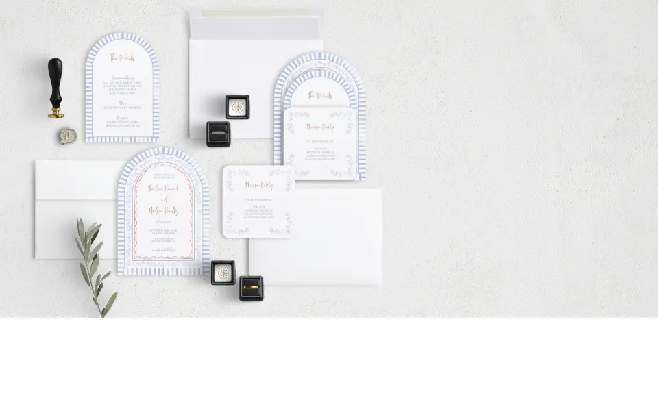 Stacked Wedding Invitations with coordinating items