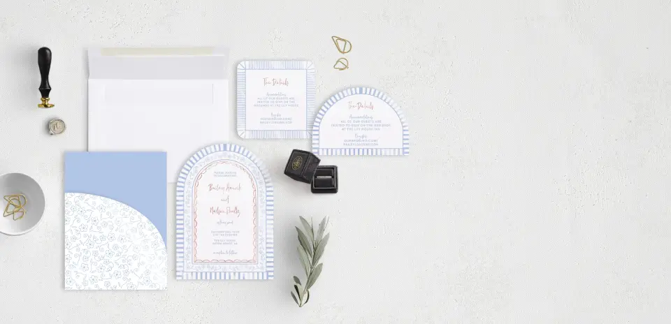 Stacked Wedding Invitations with pocket and coordinating items