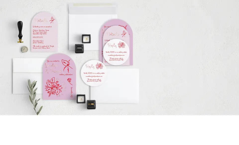 Stacked Wedding Invitations with coordinating items