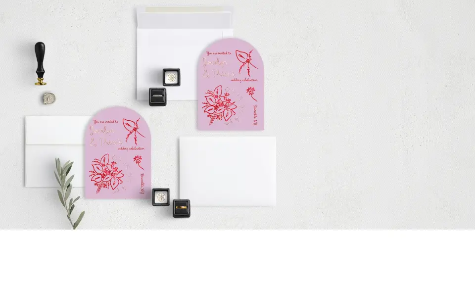 Stacked Wedding Invitations with coordinating items