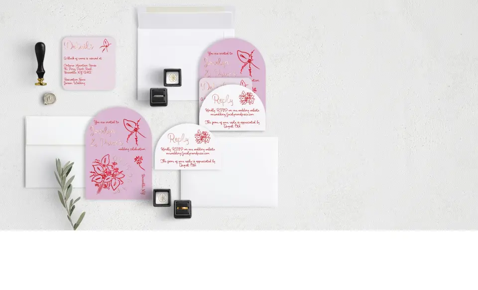 Stacked Wedding Invitations with coordinating items