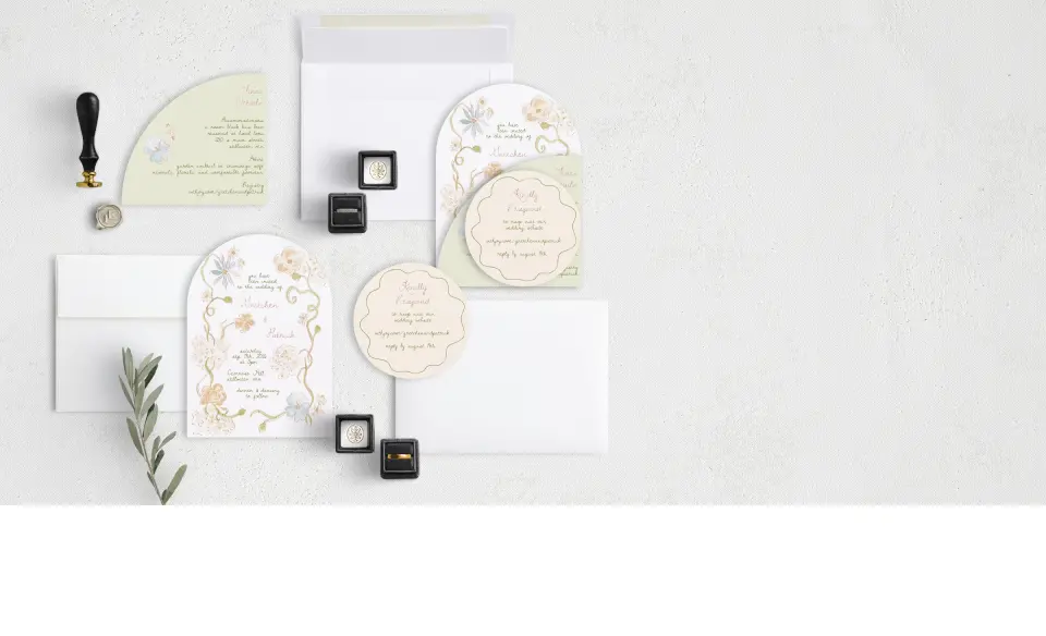 Stacked Wedding Invitations with coordinating items