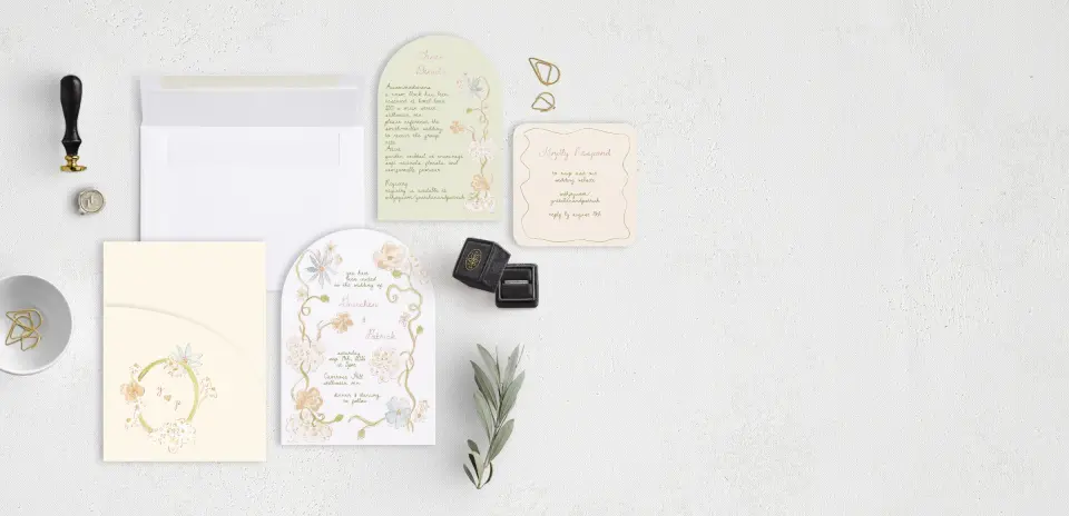 Stacked Wedding Invitations with pocket and coordinating items