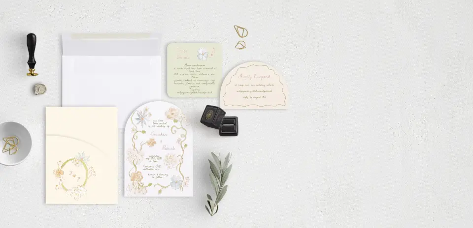 Stacked Wedding Invitations with pocket and coordinating items