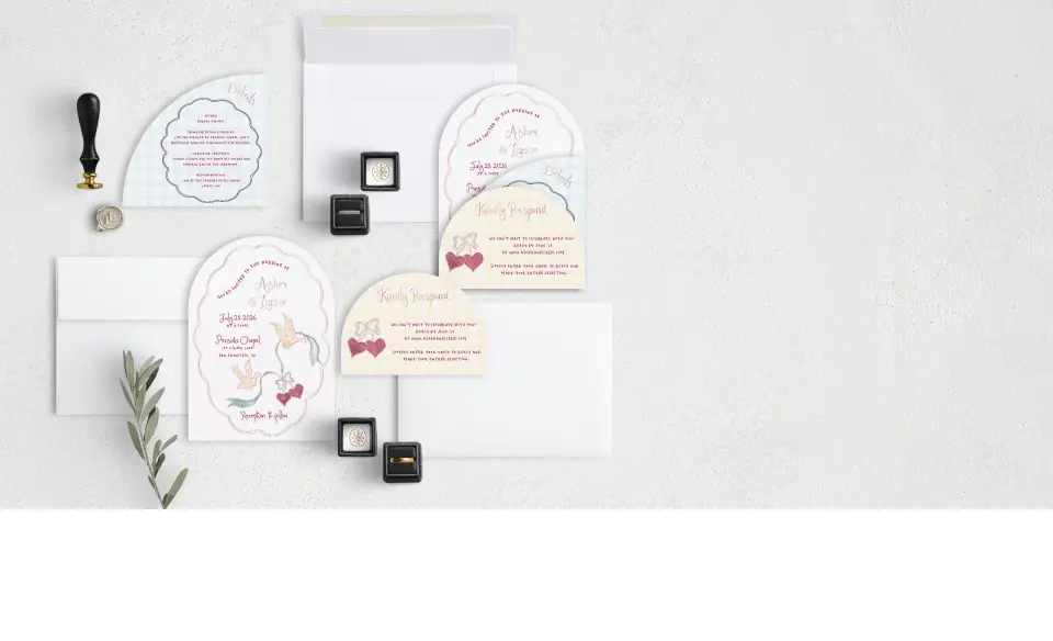 Stacked Wedding Invitations with coordinating items