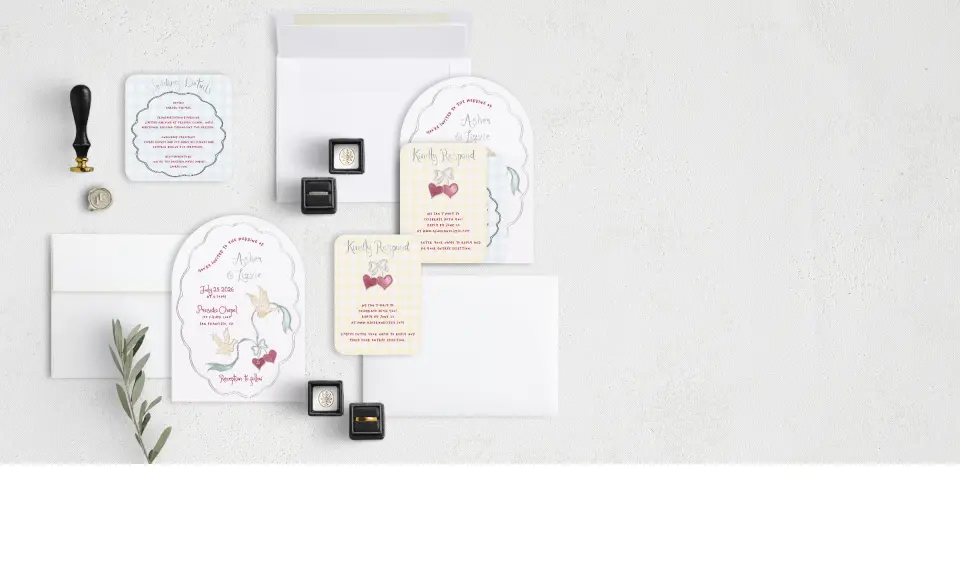 Stacked Wedding Invitations with coordinating items