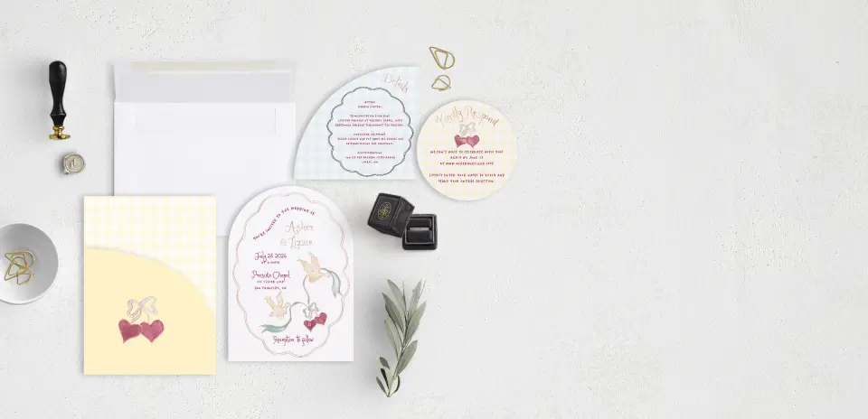 Stacked Wedding Invitations with pocket and coordinating items