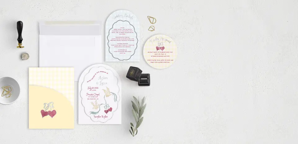 Stacked Wedding Invitations with pocket and coordinating items