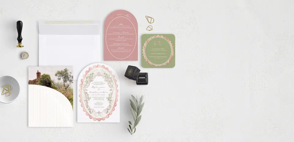 Stacked Wedding Invitations with pocket and coordinating items