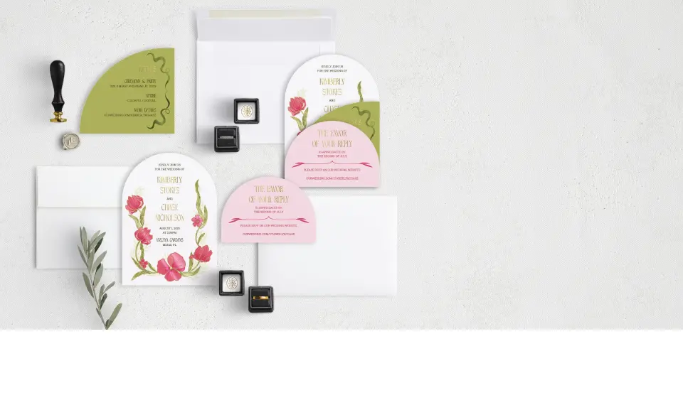 Stacked Wedding Invitations with coordinating items