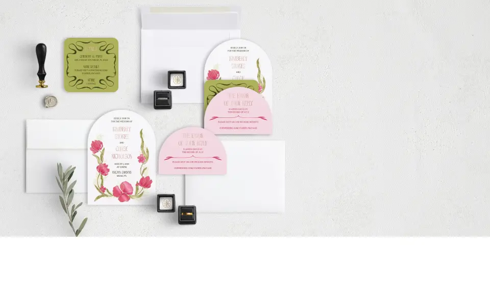 Stacked Wedding Invitations with coordinating items