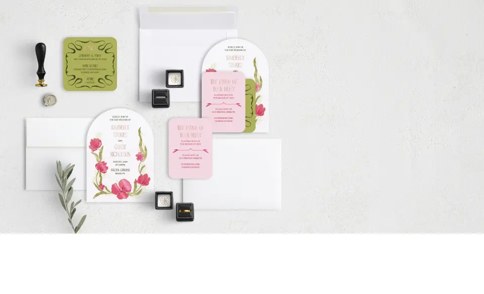 Stacked Wedding Invitations with coordinating items