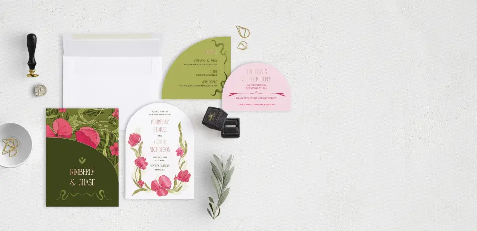 Stacked Wedding Invitations with pocket and coordinating items