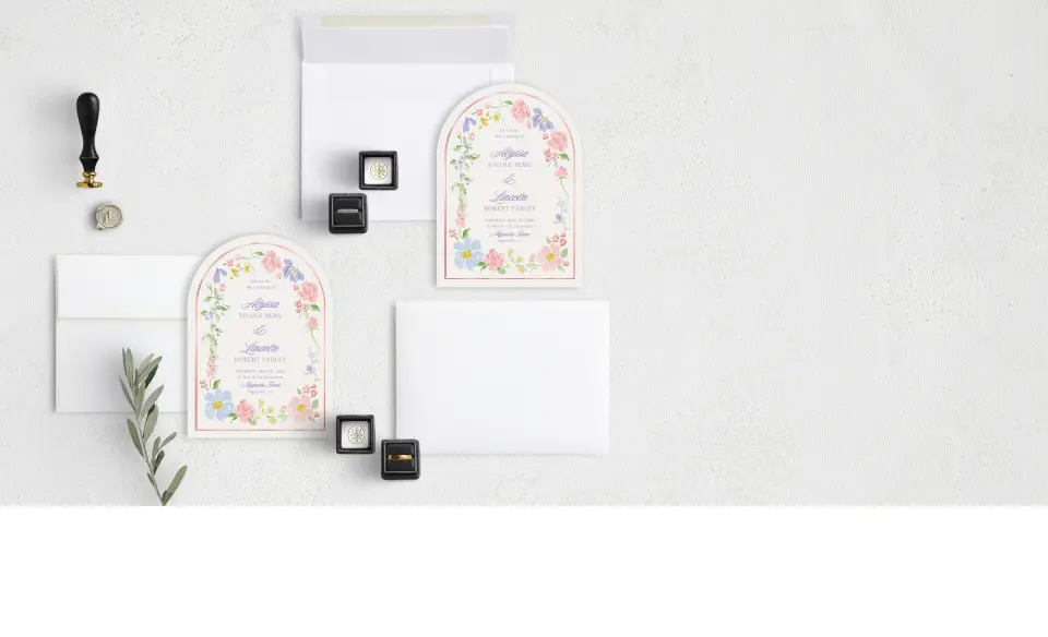 Stacked Wedding Invitations with coordinating items