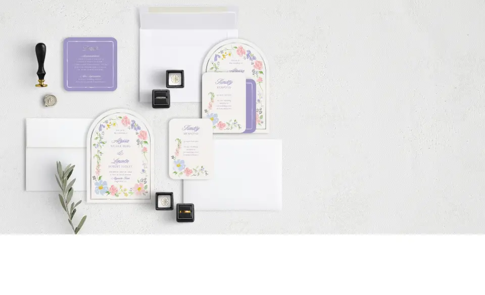 Stacked Wedding Invitations with coordinating items