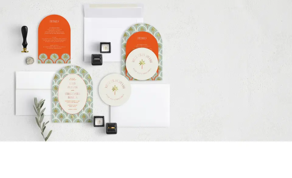Stacked Wedding Invitations with coordinating items