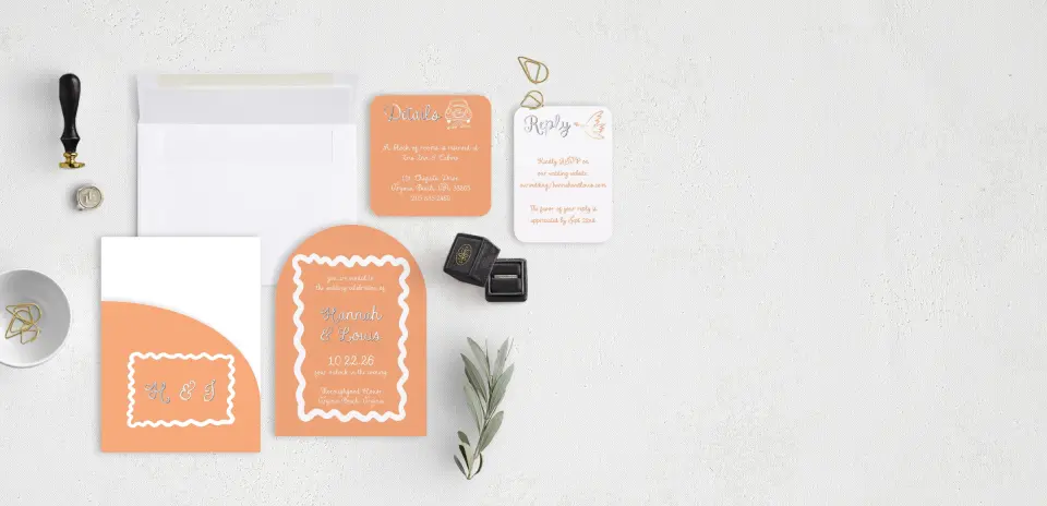 Stacked Wedding Invitations with pocket and coordinating items