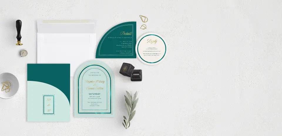 Stacked Wedding Invitations with pocket and coordinating items