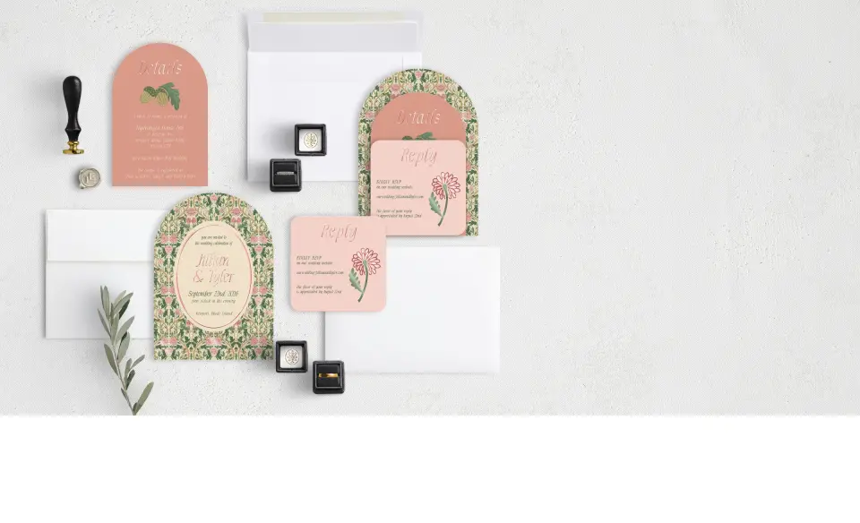 Stacked Wedding Invitations with coordinating items