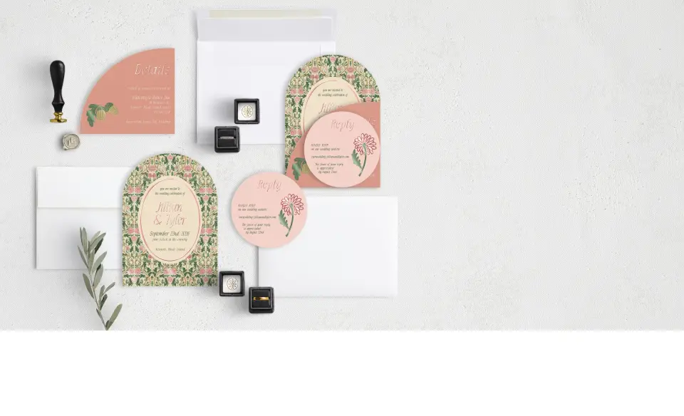 Stacked Wedding Invitations with coordinating items
