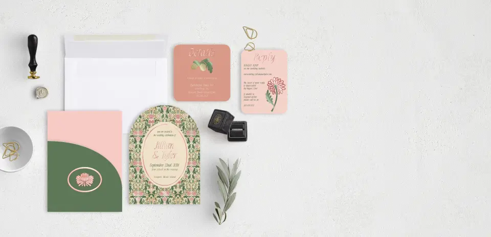 Stacked Wedding Invitations with pocket and coordinating items
