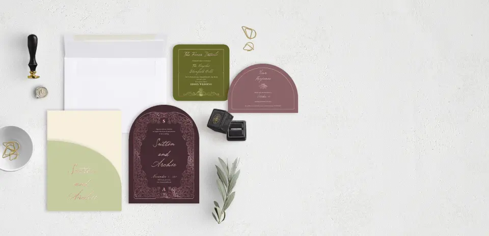 Stacked Wedding Invitations with pocket and coordinating items