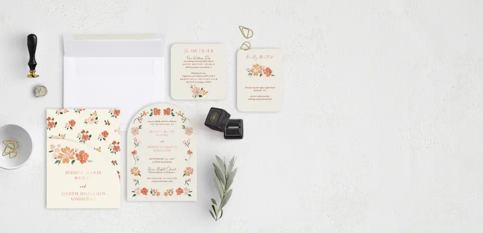 Stacked Wedding Invitations with pocket and coordinating items