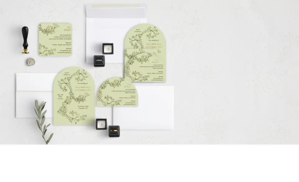 Stacked Wedding Invitations with coordinating items