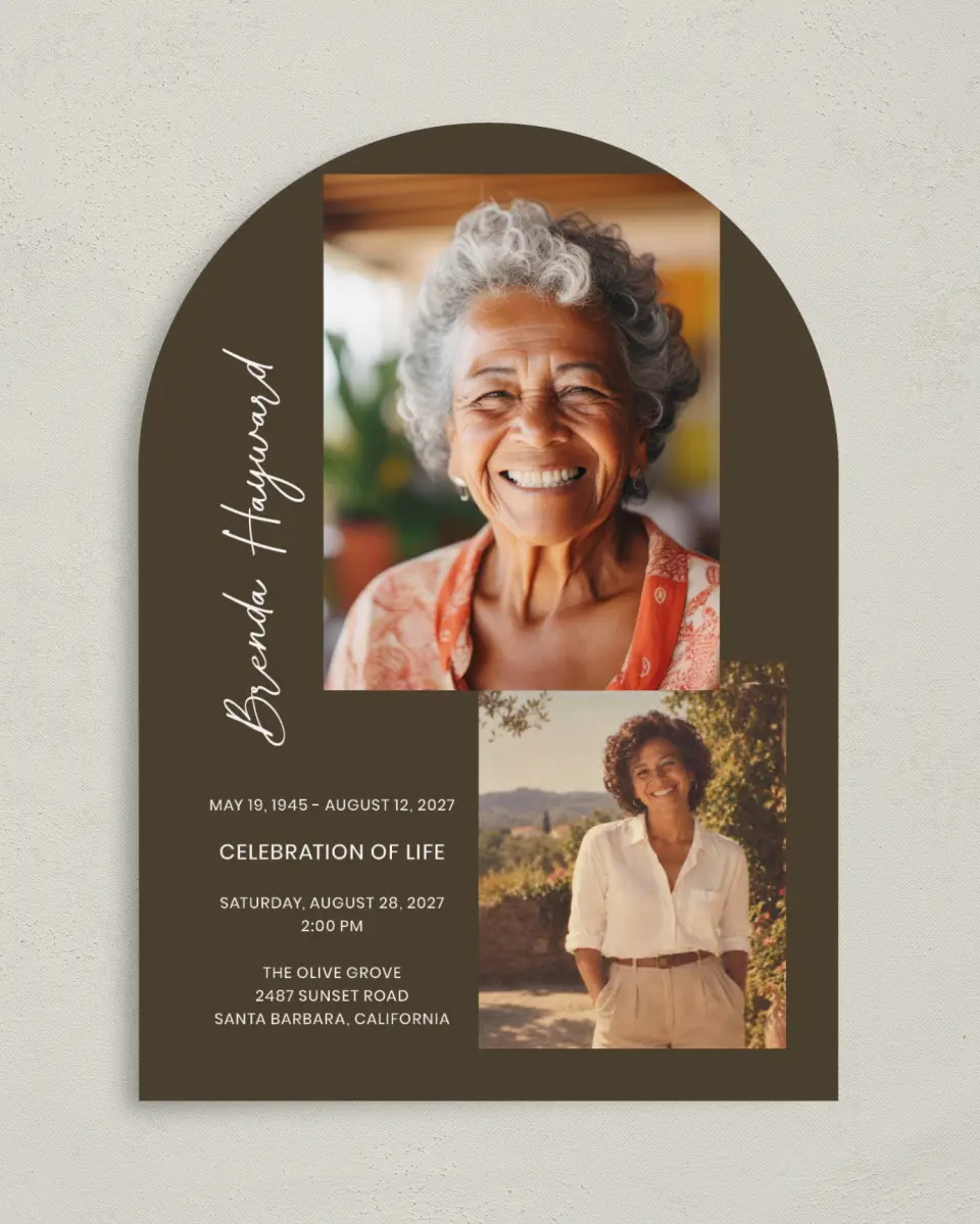 This is a 5" x 7" Celebration of Life Invitation called In Our Hearts printed in full color on Luxe Satin paper