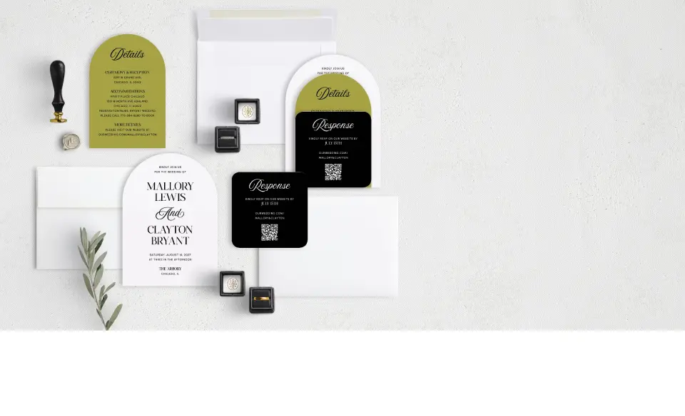 Stacked Wedding Invitations with coordinating items