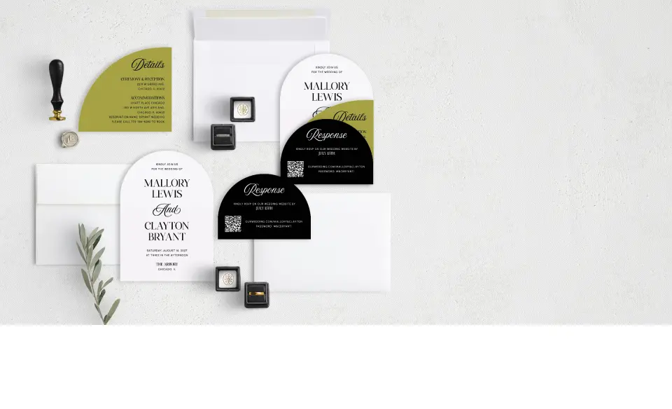 Stacked Wedding Invitations with coordinating items