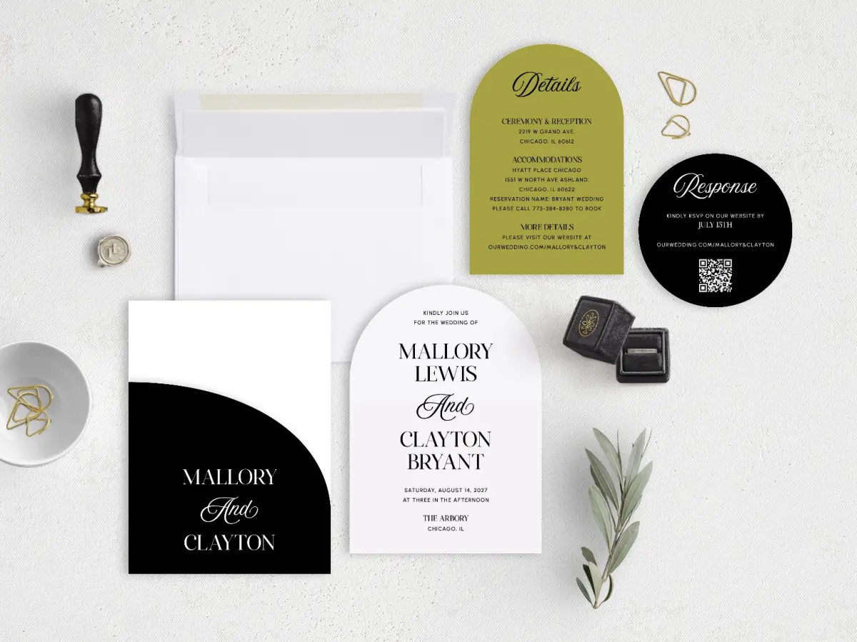 Stacked Wedding Invitations with pocket and coordinating items