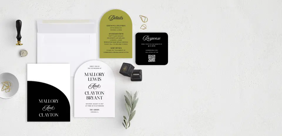 Stacked Wedding Invitations with pocket and coordinating items