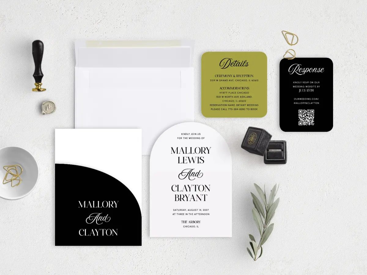 Stacked Wedding Invitations with pocket and coordinating items