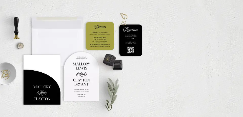 Stacked Wedding Invitations with pocket and coordinating items