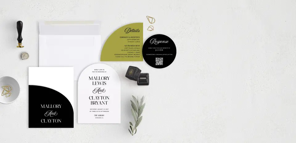 Stacked Wedding Invitations with pocket and coordinating items