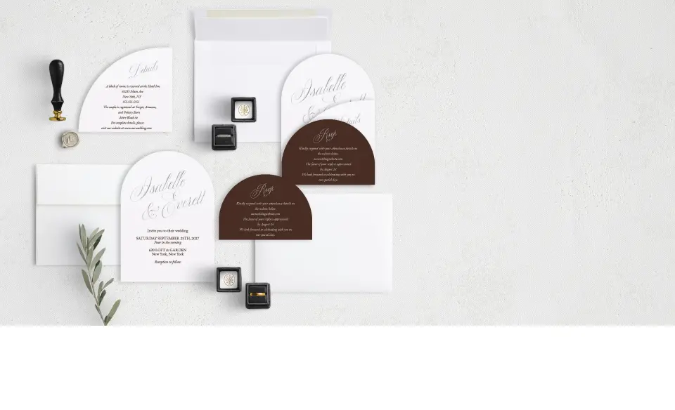 Stacked Wedding Invitations with coordinating items