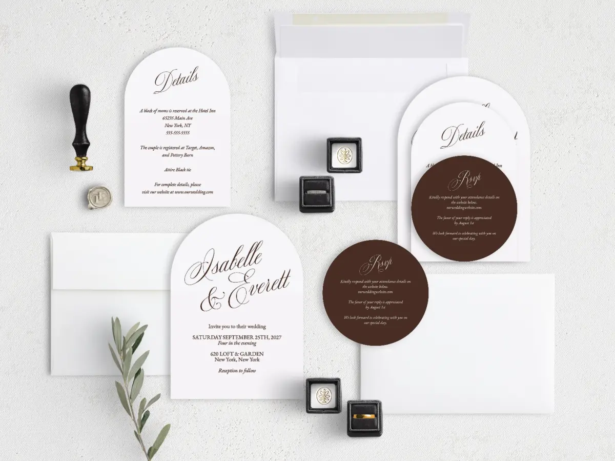 Stacked Wedding Invitations with coordinating items