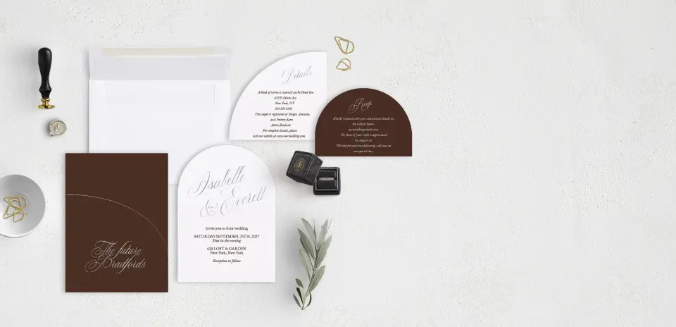 Stacked Wedding Invitations with pocket and coordinating items