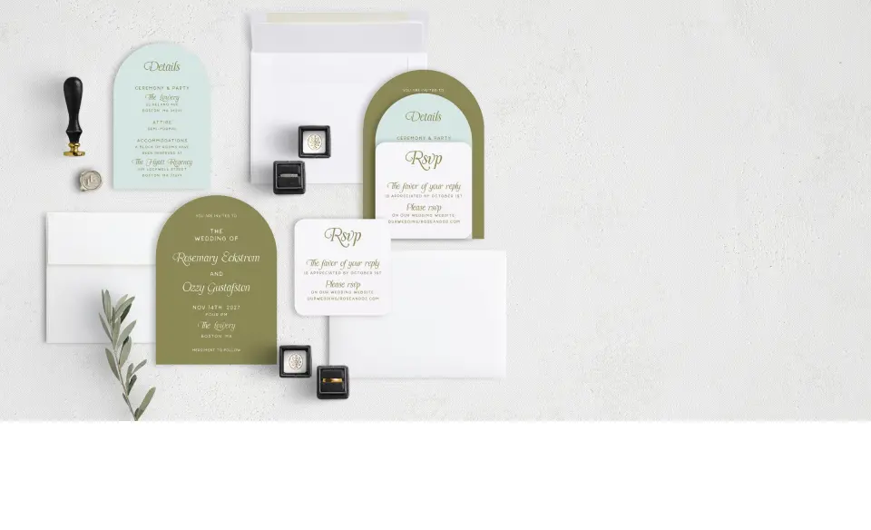 Stacked Wedding Invitations with coordinating items
