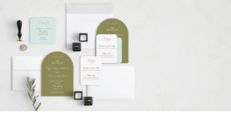 Stacked Wedding Invitations with coordinating items