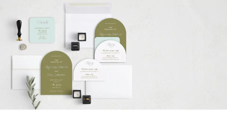 Stacked Wedding Invitations with coordinating items