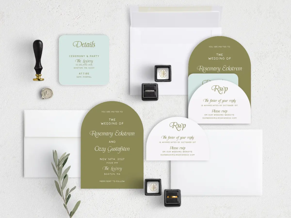 Stacked Wedding Invitations with coordinating items