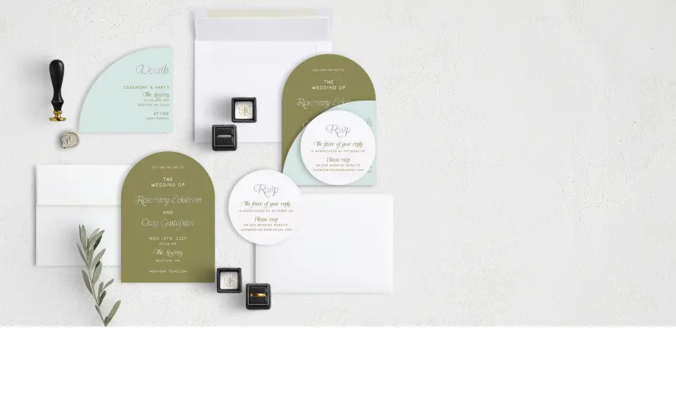 Stacked Wedding Invitations with coordinating items