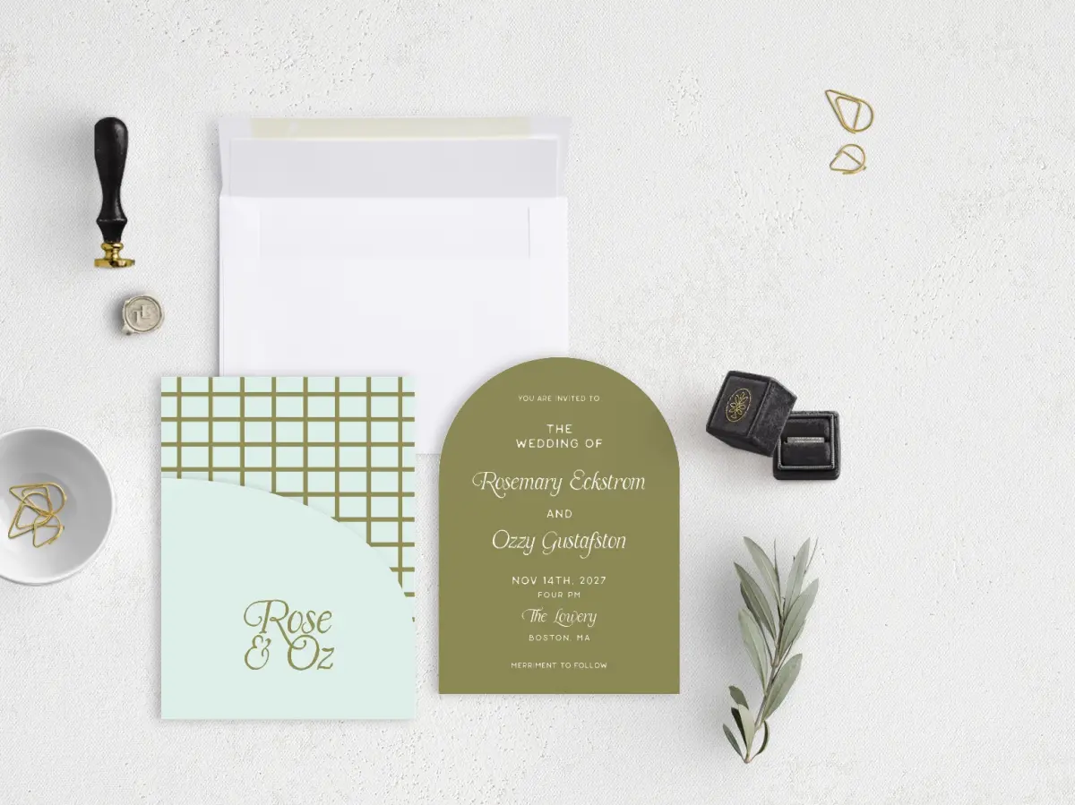 Stacked Wedding Invitations with pocket and coordinating items