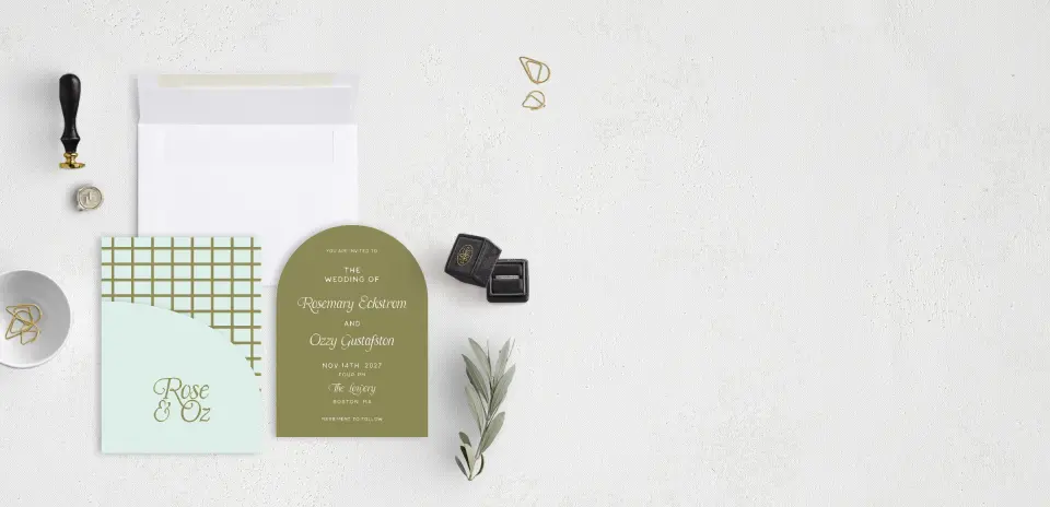 Stacked Wedding Invitations with pocket and coordinating items